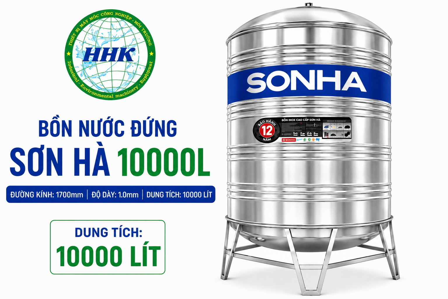Bồn Nước Sơn Hà 10000L Đứng Ø1700 Dày 1.0mm Bồn Nước Sơn Hà 10000L Đứng Ø1700 Dày 1.0mm