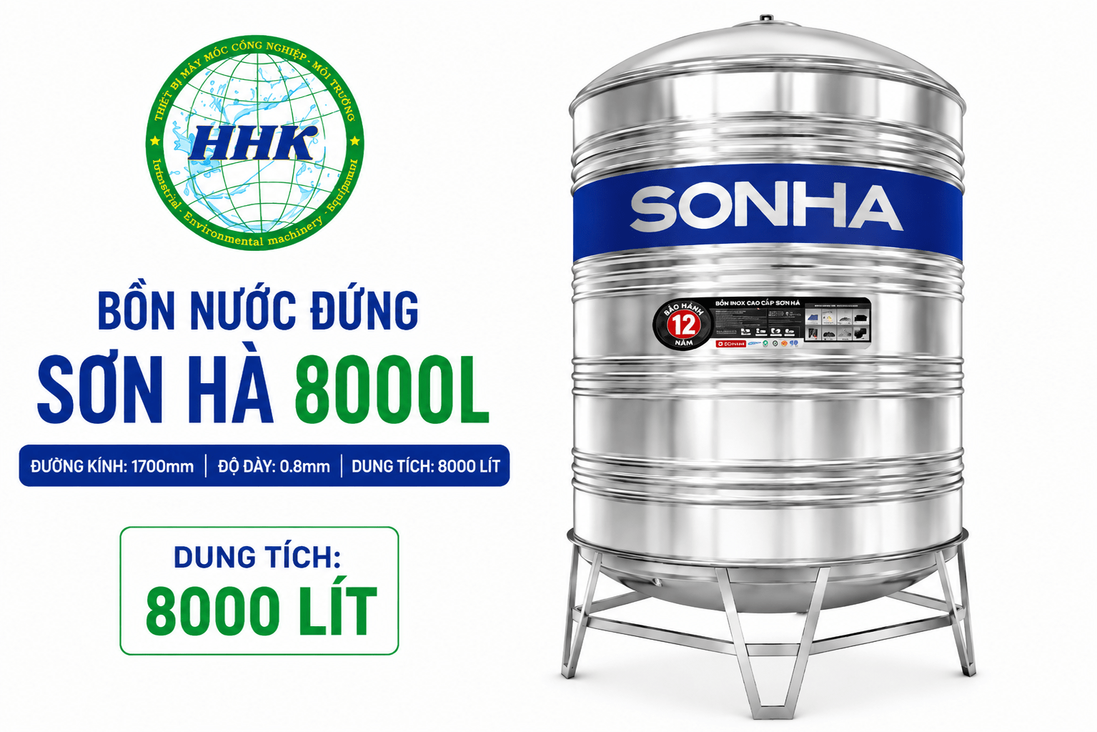 Bồn Nước Sơn Hà 8000L Đứng ∅1700 dày 0.8mm Bồn Nước Sơn Hà 8000L Đứng ∅1700 dày 0.8mm