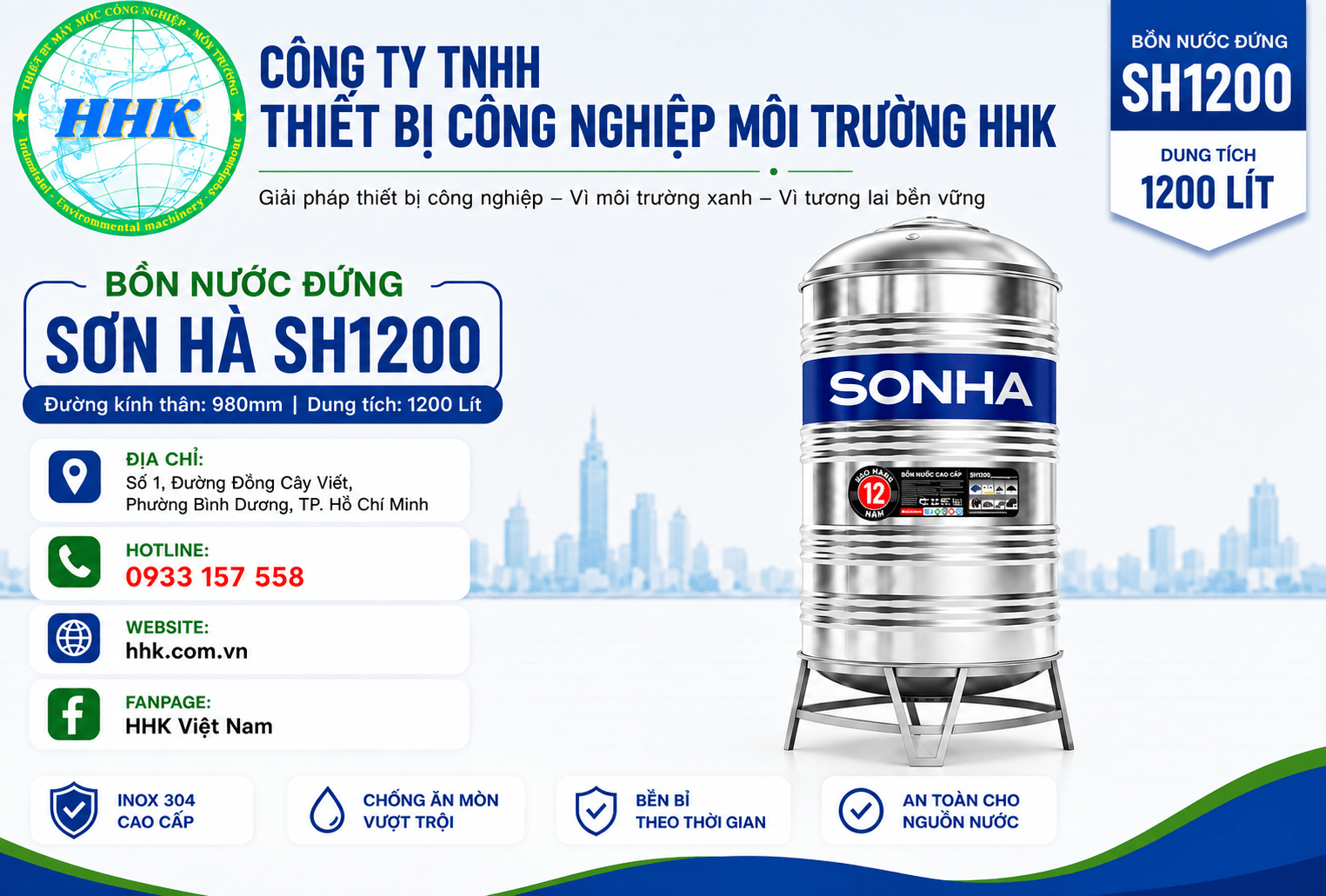 Bồn nước đứng Sơn Hà 1200L đứng (Φ980) Bồn nước đứng Sơn Hà 1200L đứng (Φ980)