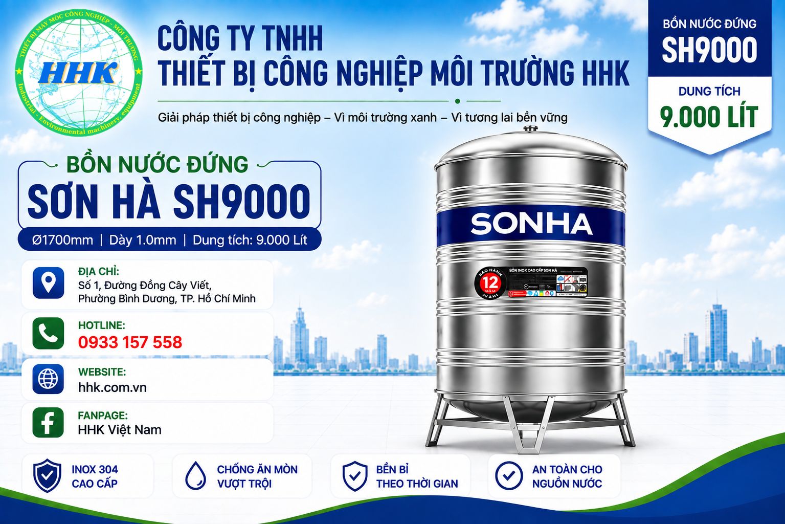 Bồn Nước Sơn Hà 9000L Đứng Ø1700 Dày 1.0mm Bồn Nước Sơn Hà 9000L Đứng Ø1700 Dày 1.0mm