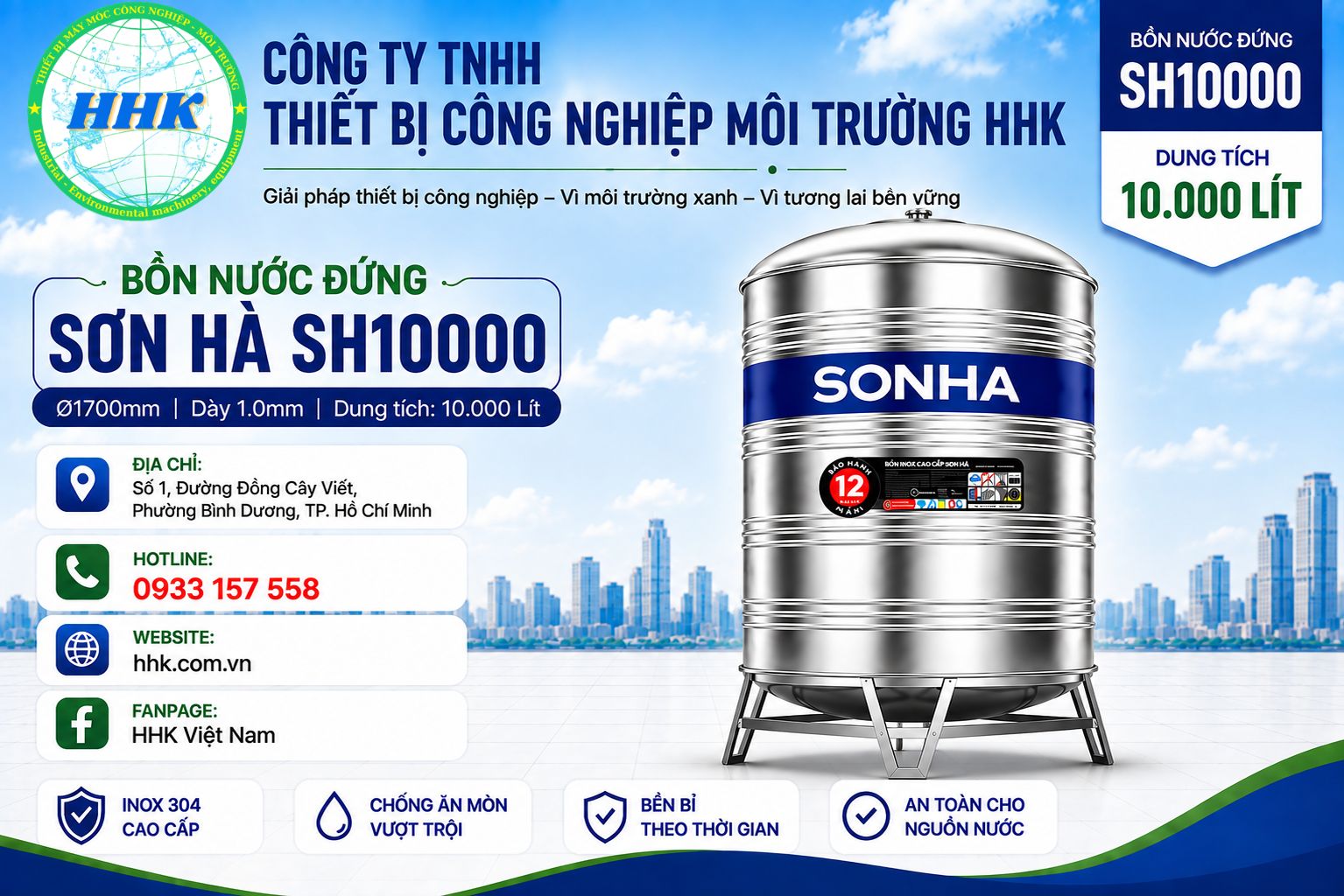 Bồn Nước Sơn Hà 10000L Đứng Ø1700 Dày 1.0mm Bồn Nước Sơn Hà 10000L Đứng Ø1700 Dày 1.0mm