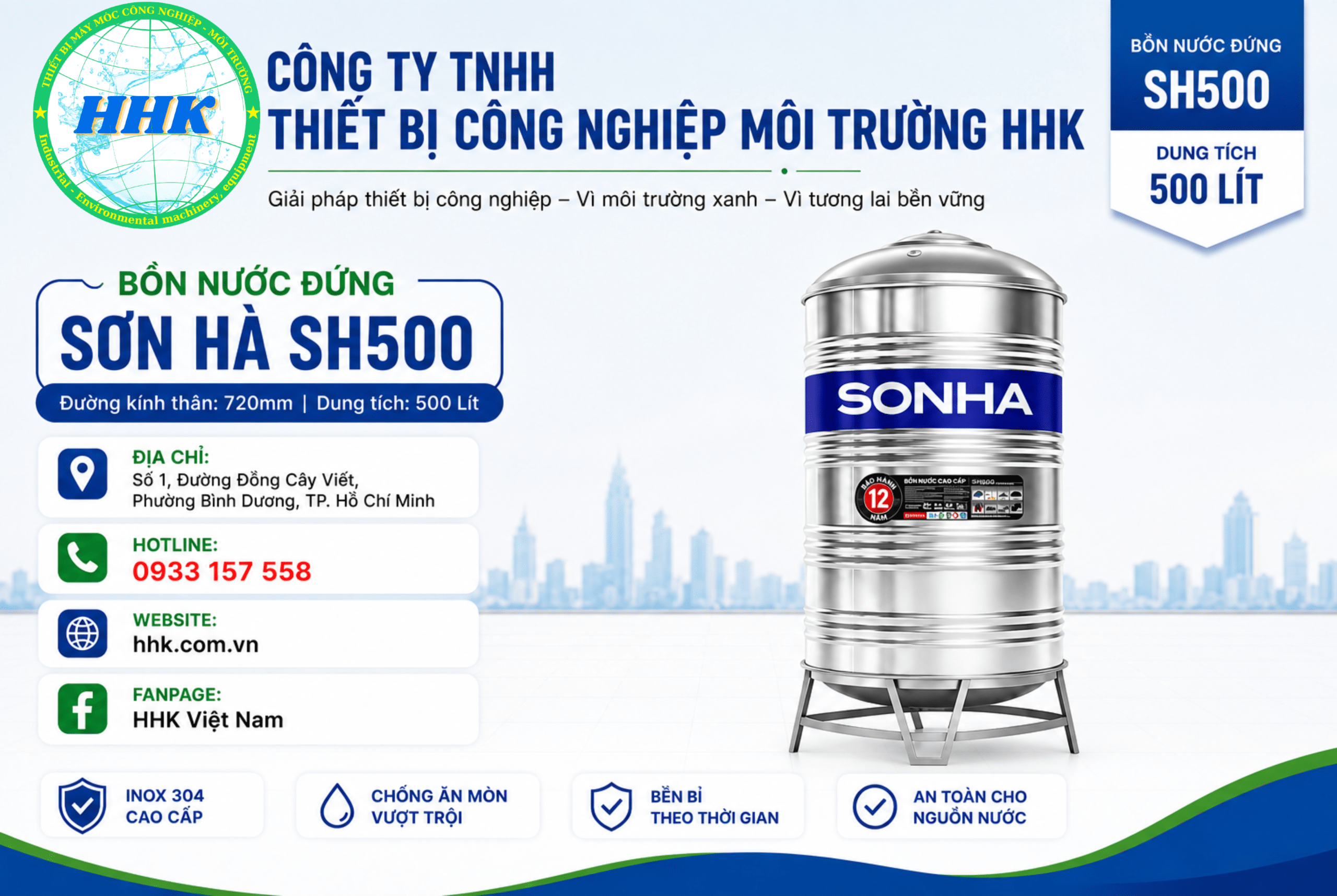 Bồn Nước Inox Sơn Hà 500L Đứng Bồn Nước Inox Sơn Hà 500L Đứng