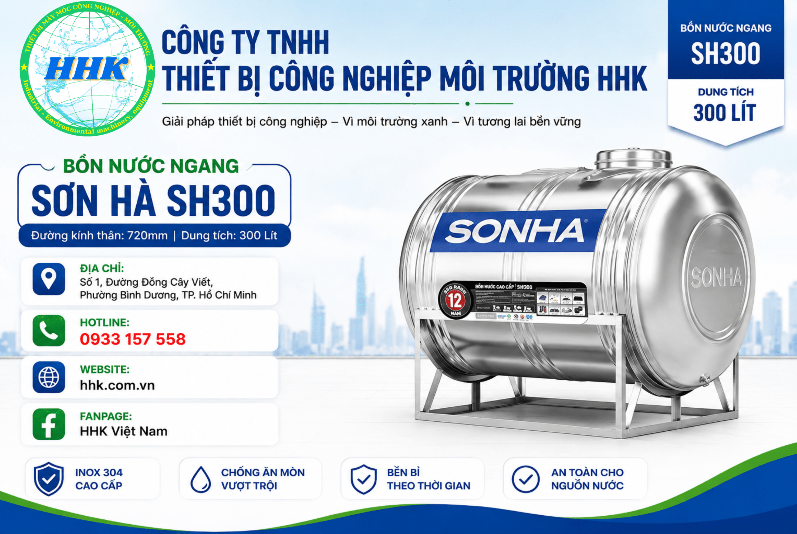 Bồn nước inox Sơn Hà 300L Ngang Bồn nước inox Sơn Hà 300L Ngang