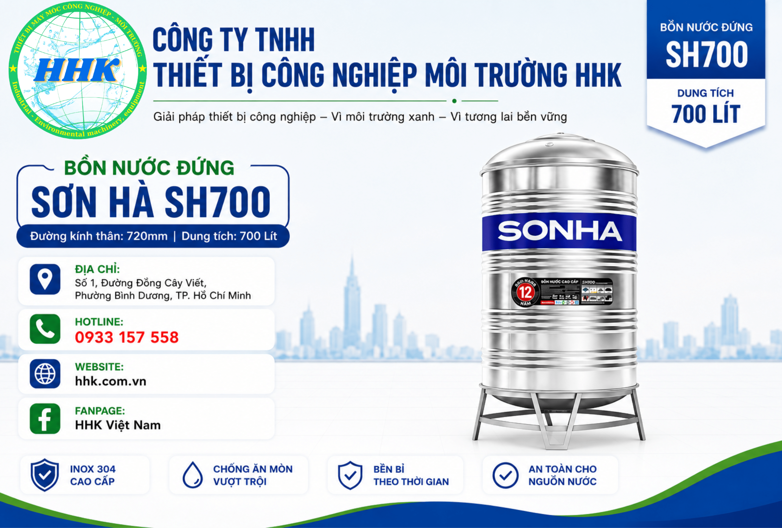 Bồn Nước Inox Sơn Hà 700L Đứng Bồn Nước Inox Sơn Hà 700L Đứng