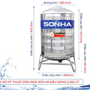 Bồn nước inox Sơn Hà 2000L đứng Φ1380