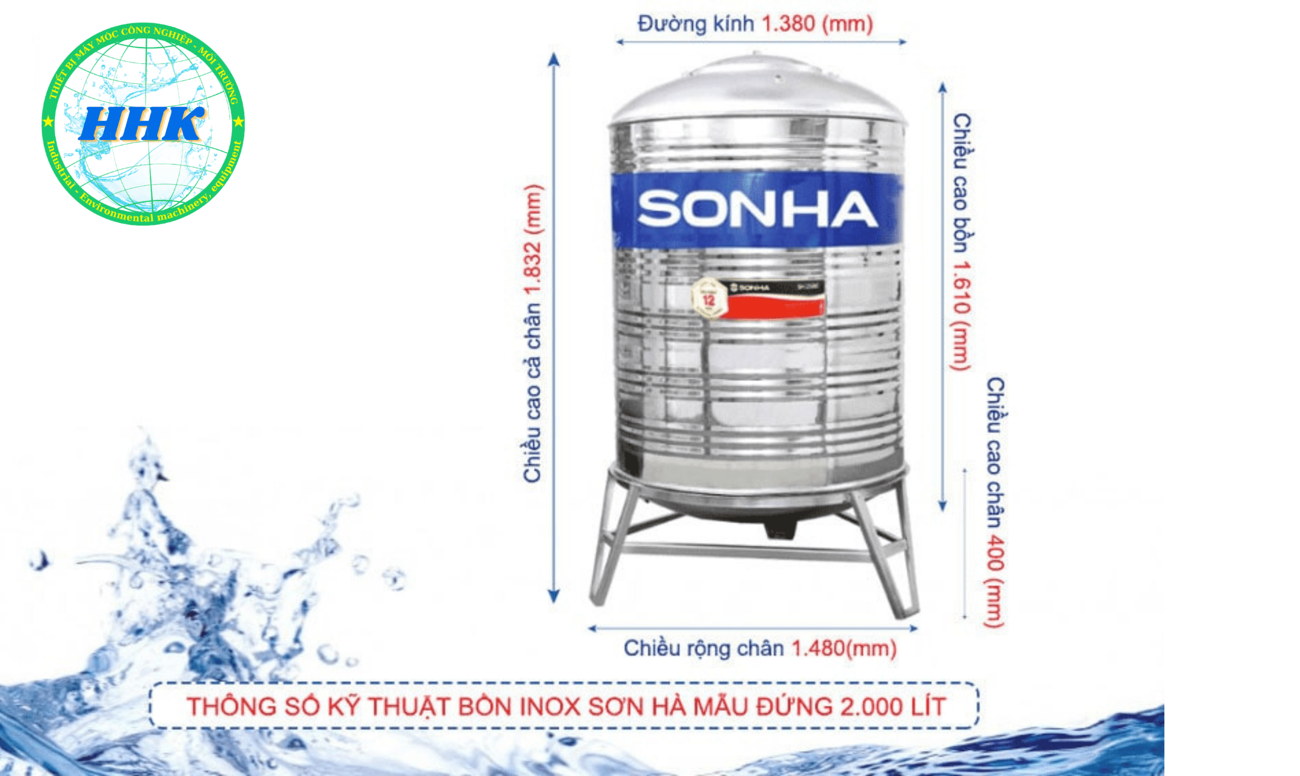Bồn nước inox Sơn Hà 2000L đứng Φ1380 Bồn nước inox Sơn Hà 2000L đứng Φ1380
