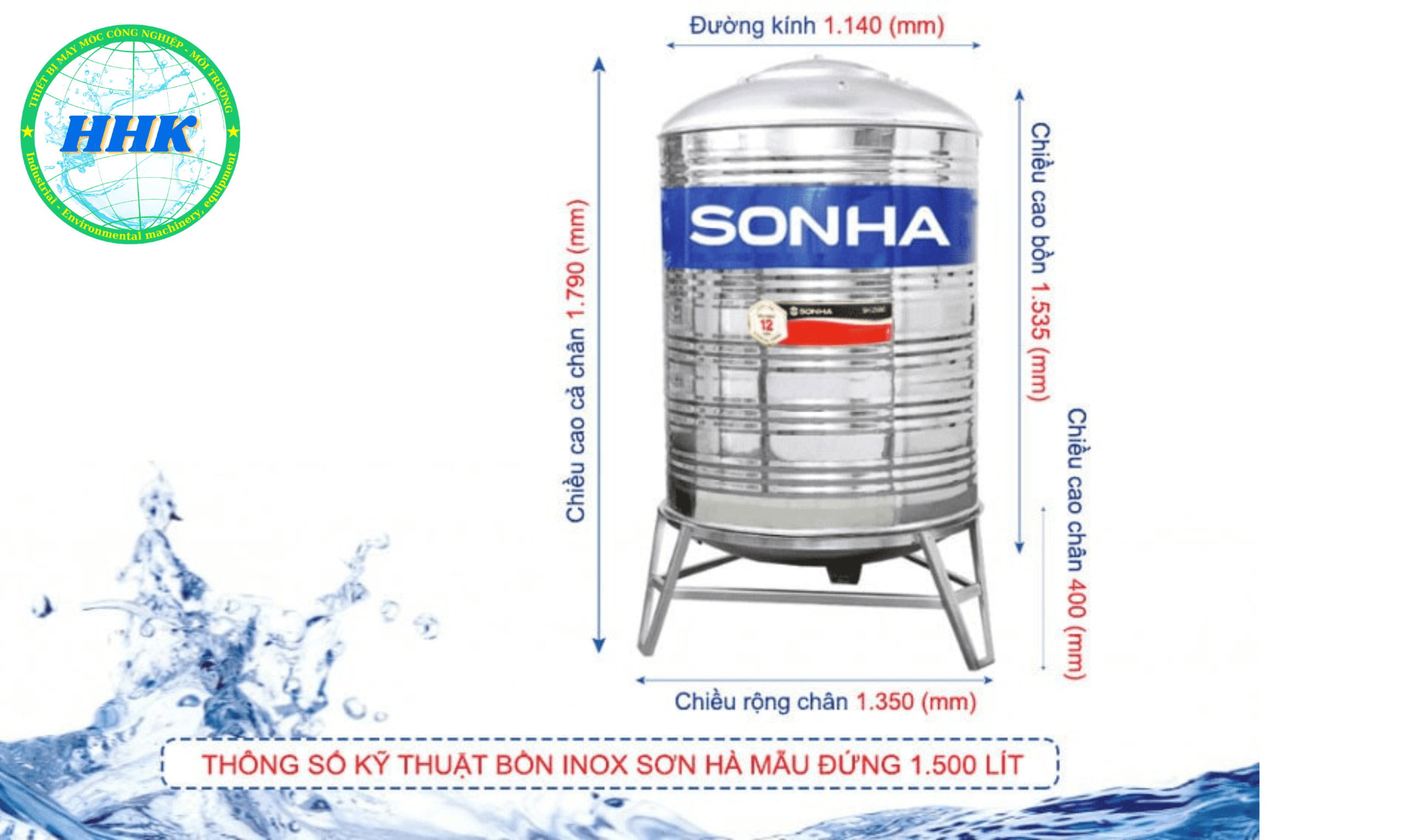 Bồn nước inox Sơn Hà 1500L đứng (Φ1140) Bồn nước inox Sơn Hà 1500L đứng (Φ1140)