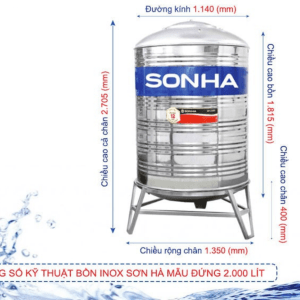 Bồn nước inox Sơn Hà 2000L đứng Φ1140