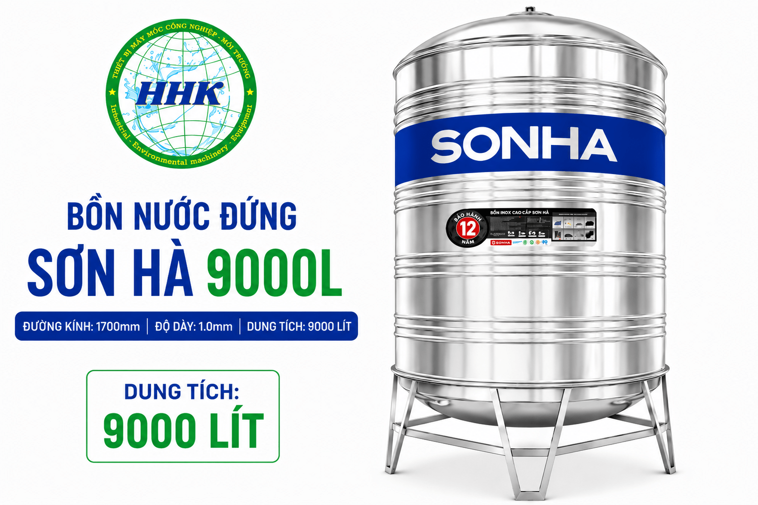Bồn Nước Sơn Hà 9000L Đứng Ø1700 Dày 1.0mm Bồn Nước Sơn Hà 9000L Đứng Ø1700 Dày 1.0mm