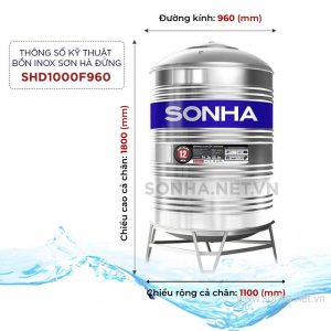 Bồn nước Inox 1000L Sơn Hà đứng (Φ960)
